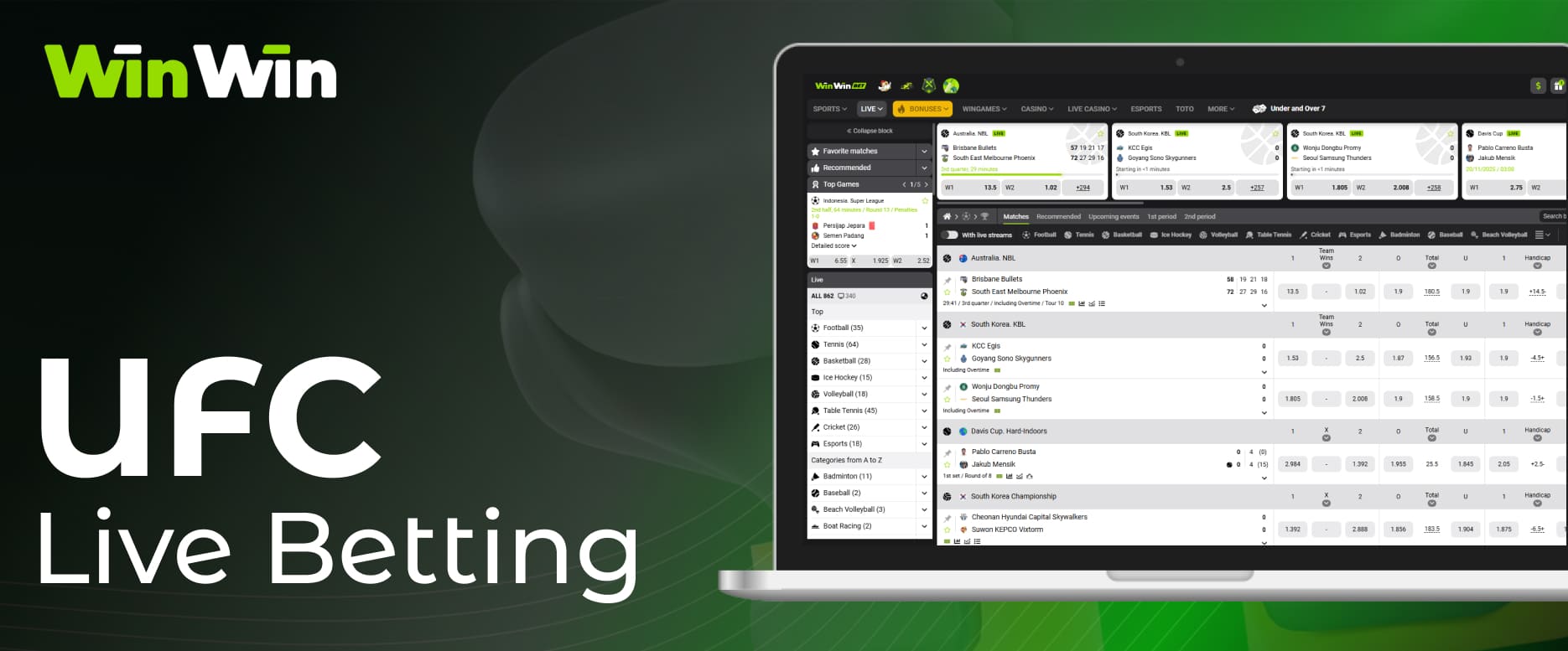 Winwin India UFC sports betting boxing live section for real-time betting